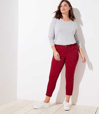 LOFT + Modern Button Cuff Skinny Jeans in Robin Red