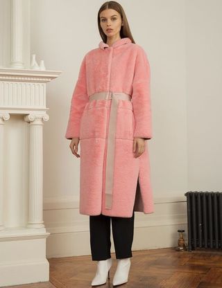 Pixie Market + Long Pink Faux-Fur Coat