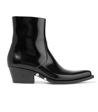 Calvin Klein 205W39NYC + Tiesa Glossed-leather Ankle Boots