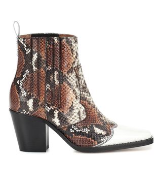 Ganni + Western Mix Leather Ankle Boots
