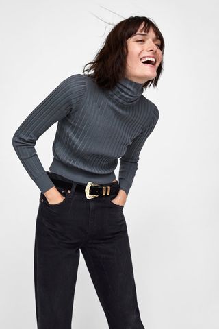 Zara + Ribbed Knit Turtleneck Sweater