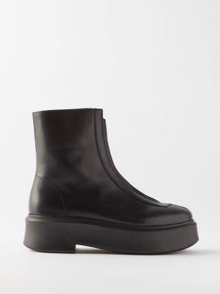 The Row + Zip-Front Leather Ankle Boots