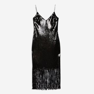 Topshop + Sequin Embroidered Strap Fringe Dress