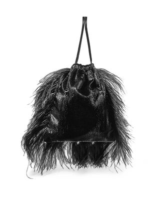 Attico + Feather-Trimmed Lamé And Velvet Pouch