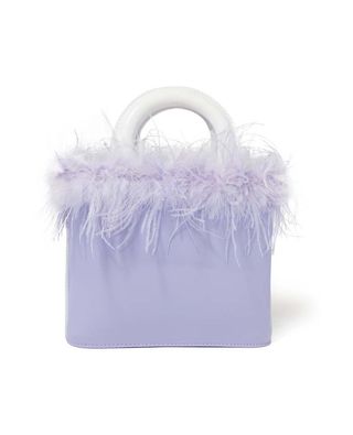 Staud + Nic Feather-Trimmed Patent-leather Tote