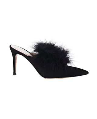 Gianvito Rossi + Feather-Embellished Suede Mules
