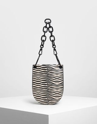 Charles & Keith + Multi Zebra Print Chunky Chain Handle U-Shaped Bag