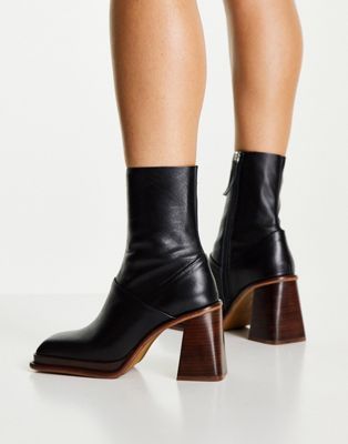 ASOS + Rochelle Premium Leather Platform Heeled Boots in Black
