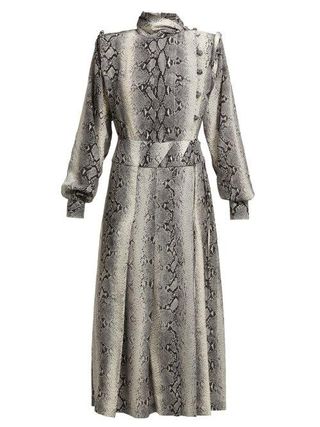 Alessandra Rich + Python Print Pleated Silk Dress