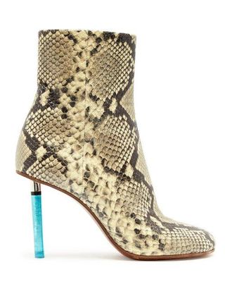 Vetements + Python Effect Lighter Heel Leather Ankle Boots