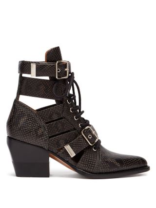 Chloe + Rylee Cut-Out Python-Effect Leather Ankle Boots