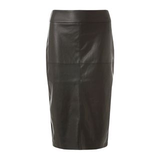 Dorothy Perkins + Black Faux-Leather Midi Skirt
