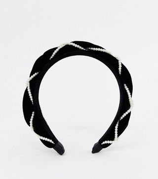 ASOS + Velvet Headband With Pearl Detail