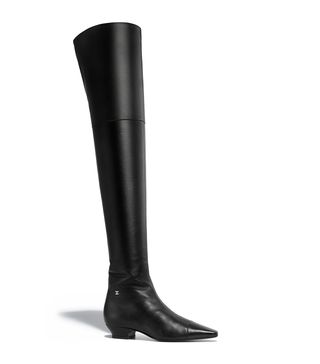 Chanel + Lambskin Black High Boots