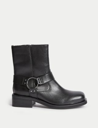 M&S Collection + Leather Biker Flat Ankle Boots