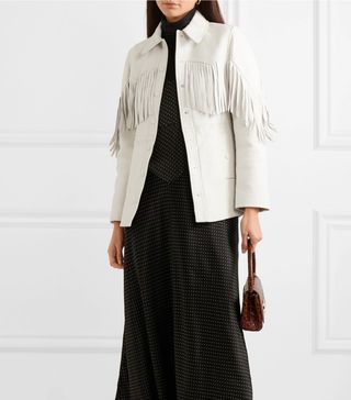 Ganni + Angela Fringed Textured-Leather Jacket