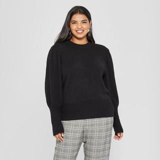 Who What Wear + Long Puff Sleeve Crew Neck Sweater