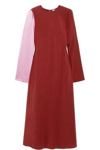 Tibi + Two-Tone Silk-Satin and Crepe Midi Dress