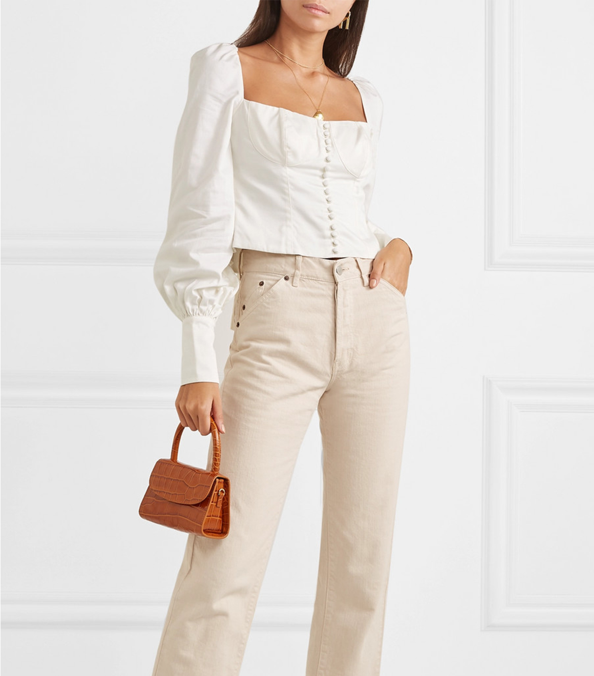 Orseund Iris + Victorian Button-Embellished Pima Cotton-Sateen Blouse