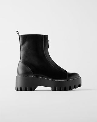 Zara + Zippered Low Heeled Ankle Boots