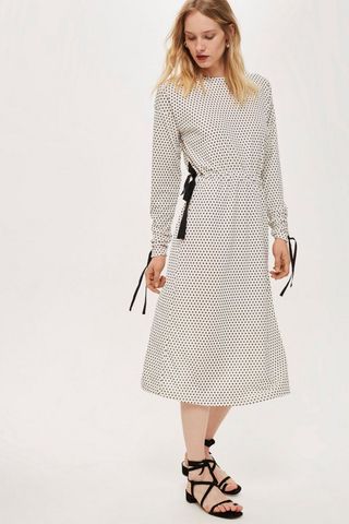 Topshop + Ruched Sleeve Polka Dot Dress by Boutique