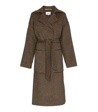 Nanushka + Alamo Houndstooth Wool Blend Belted Coat