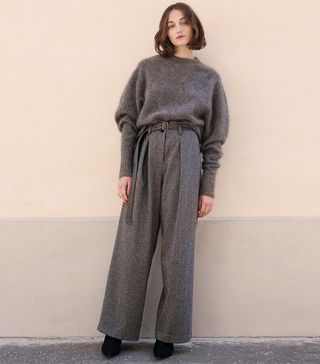 Earl Grey + Brown Tweed Belted Pants