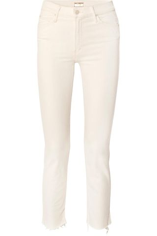 Mother + The Rascal Cropped Frayed Mid-Rise Slim-Leg Jeans