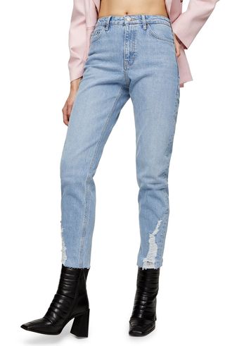 Topshop + Dundee Ripped Cuff Straight Leg Jeans
