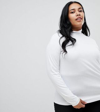 ASOS Curve + Turtleneck Long Sleeve Top in White