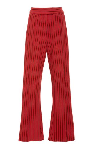 Rosie Assoulin + The Scrunchy Pinstriped Stretch Wool-Twill Flared Pants
