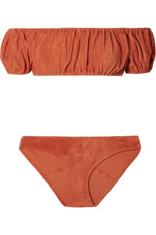 Lisa Marie Fernandez + Leandra Off-the-Shoulder Ruched Cotton-Blend Terry Bikini