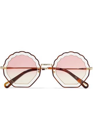 Chloé + Scalloped Round-Frame Gold-Tone and Tortoiseshell Acetate Sunglasses