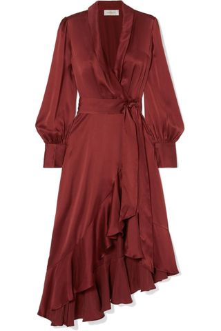 Zimmermann + Ruffled Silk-satin Wrap Dress