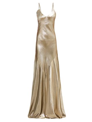 Rebecca de Ravenel + Lamé Braided-Strap Floor-Length Gown