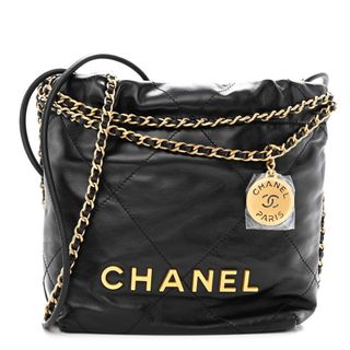 Chanel + Shiny Calfskin Quilted Mini Chanel 22 Black