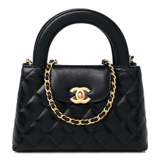 Chanel + Shiny Aged Calfskin Quilted Nano Kelly Shopper Black