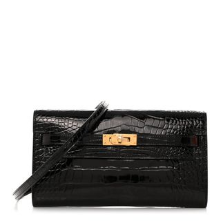 Hermès + Shiny Alligator Kelly Wallet to Go Black