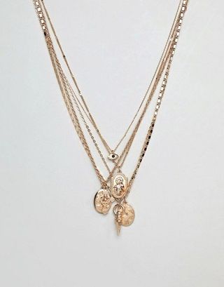 ASOS Design + Layered Necklace With Mixed Pendants