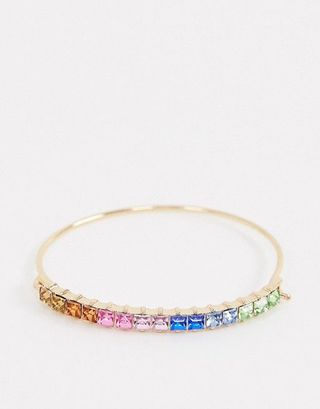 Asos Design + Cuff Bracelet With Rainbow Crystals in Copper