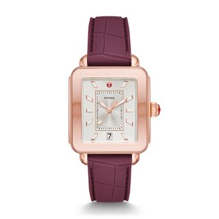 MICHELE + Deco Sport Pink Gold-Tone Plum-Embossed Silicone Watch
