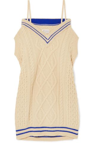 Maison Margiela + Oversized Off-the-Shoulder Cable-Knit Wool-Blend Midi Dress
