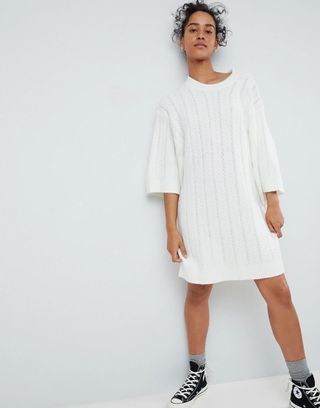 ASOS Design + ASOS Chunky Cable Knitted Dress With Wide Crop Sleeves