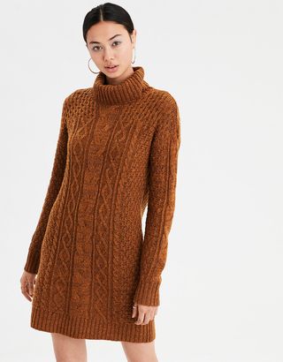 AE + Turtleneck Cable Knit Sweater Dress