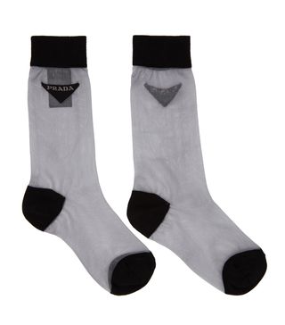 Prada + Silver Mesh Logo Socks