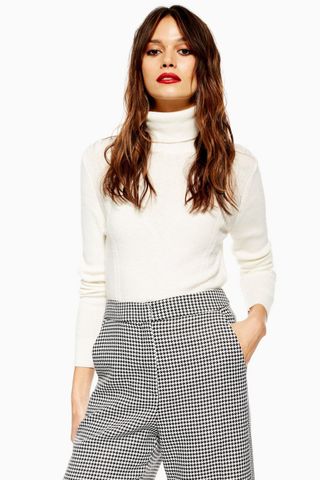Topshop + Cropped Roll Neck Jumper With Cashmere