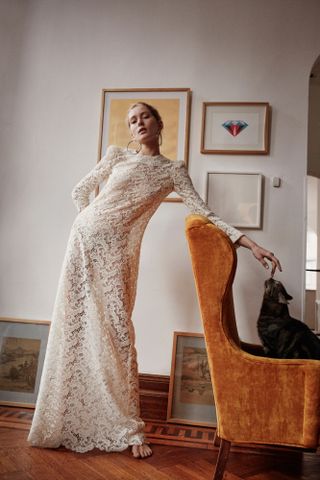 Lein Studio + Long Sleeve Wool Lace Gown