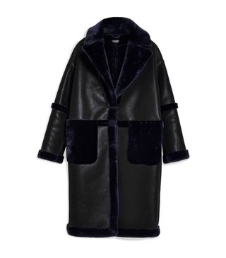 Topshop + PU Faux Fur Trim Coat