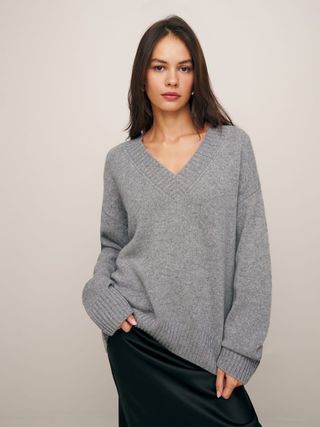 Reformation + Jadey Cashmere Oversized V-Neck Sweater