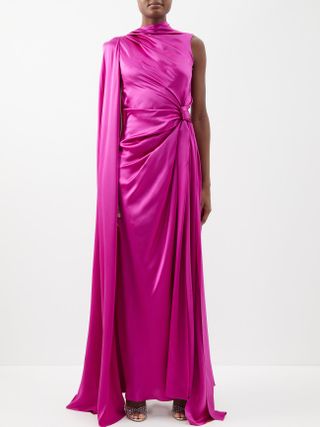 Roksanda + Asymmetric Draped Silk-Satin Gown